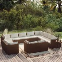 Set Divani da Giardino 12 pz con Cuscini in Polyrattan Marrone 3102890