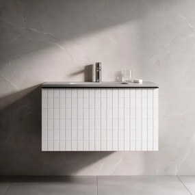 Mobile da bagno sospeso sotto lavabo Pixel grid 1 cassetto L 60 x H 40 x P 45.5 cm bianco laccato opaco, con maniglia alluminio nero opaco