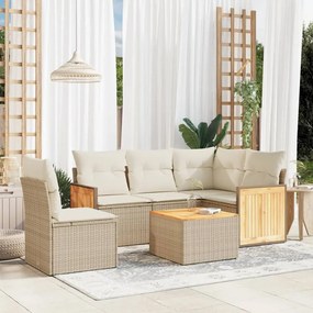 Set divano da giardino 6 pz con cuscini beige in polyrattan