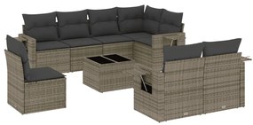 Set divano da giardino 9 pz con cuscini grigio in polyrattan