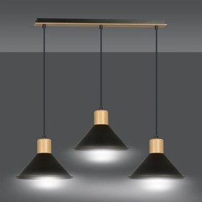 Sospensione Nordica 3 Luci Rowen In Acciaio Nero E Legno