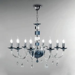 Lampadario sospeso LIVIA D85 cm in vetro e cristallo Ottanio 8 luci
