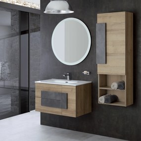 Mobile Bagno Sospeso 80 Cm Due Cassetti Un'Anta e Specchio Con Illuminazione Led Feridras "Urban" Riviera