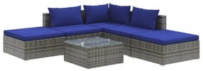 Set divani da giardino 6 pz con cuscini in polyrattan grigio