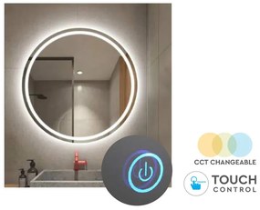 Specchio Bagno Con Luci Led 25W CCT Interruttore Touch Rotondo Diametro 600mm IP44 SKU-40491