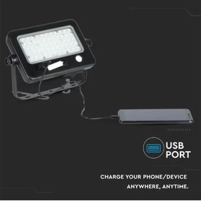 LED Faro solare dimmerabile con sensore LED/10W/3,7V 4000K IP65 + Porta USB