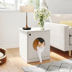 Costway Contenitore per lettiera per gatti toilette nascosta per gattini, Casa per animali da interno Bianco