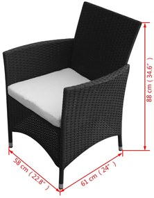 Set da Pranzo da Giardino 9 pz con Cuscini in Polyrattan Nero