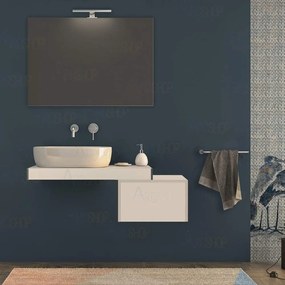 Mensolone bagno 90 cm Bianco opaco con cassetto 50 cm specchio e lampada kit di fissaggio incluso