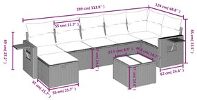 Set divano da giardino 8 pz con cuscini grigio in polyrattan