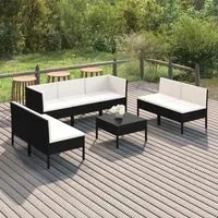 Set Divani da Giardino 8 pz con Cuscini in Polyrattan Nero 3094356