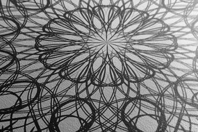 Stampa su tela – Mandala floreale astratta in bianco e nero