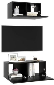 Set di mobili porta tv 2 pz nero in legno multistrato