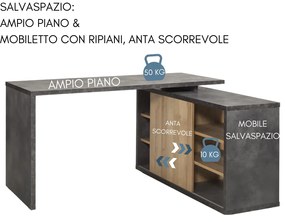 Scrivania Pc Ufficio Angolare Tavolo per Computer con Mobiletto Salvaspazio 1 Anta 6 Ripiani, in Legno cm 150x120x74