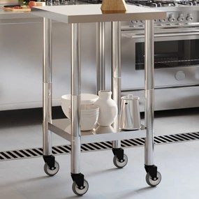 Tavolo Da Lavoro Cucina Con Ruote 55x55x85 Cm İn Acciaio Inox /