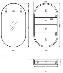 Cielo I Catini specchio contenitore 50x90 ovale con mensole in vetro e struttura in legno nero matt