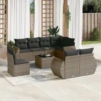 Set Divano da Giardino 9 pz con Cuscini Grigio in Polyrattan 3221649