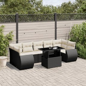 Set divani da giardino con cuscini 8 pz nero in polyrattan