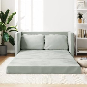 Divano Letto Da Terra 2 İn 1 Grigio Chiaro 122x204x55cm Velluto /
