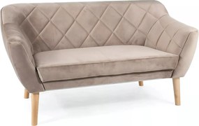 Divano Karo 2 Velvet in velluto beige scuro con gambe in legno naturale – 140x75x76 cm
