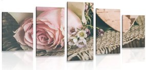 Quadri 5 pezzi – Rosa in juta