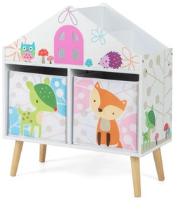 Costway Libreria a forma di casa per bambini, Scaffale libreria in legno con 2 contenitori rimovibili gambe in legno massello Bianco