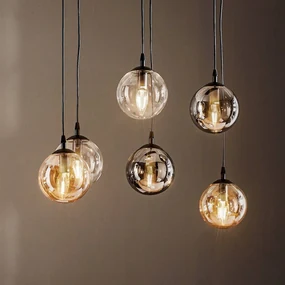 EMIBIG LIGHTING Lampada a sospensione Glassy, a 6 luci, grafite/ambra/trasparente, vetro, 75 cm