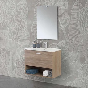 Mobile bagno sospeso 80 rovere tropea con lavabo e specchio LED   Martha