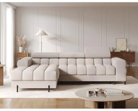 Divano angolare beige allungabile/con contenitore (con penisola a sinistra/con chaise lounge) e rivestimento in velluto Felro – ELTAP