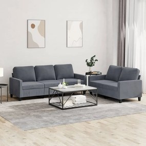 Set Di Divani 2 Pz Con Cuscini Grigio Scuro İn Velluto /