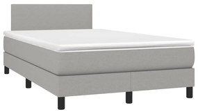 Letto a molle materasso e led grigio chiaro 120x200 cm tessuto