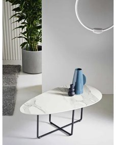 Tavolino in metallo con piano in vetro effetto Marmo Bianco GINNI 90