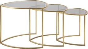 Set Tre tavolini da caffè Ø60X50-50X45-40X40 cm piano in vetro e struttura dorata