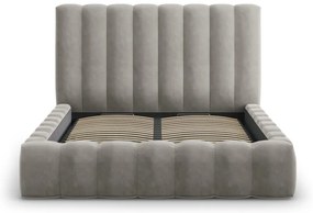 Letto matrimoniale imbottito grigio chiaro con contenitore con griglia 200x200 cm Kelp - Micadoni Home