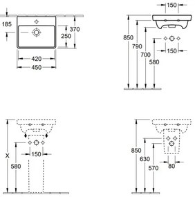 Villeroy & Boch 73584501 - Lavabo sospeso AVENTO 45x37 cm ceramica/bianco