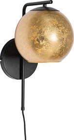 Lampada da parete smart nera con vetro oro incl. WiFi A60 - Bert