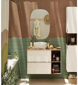 Mobile sottolavabo e lavabo con organizer per cosmetici Modern per vasca centrale bianco e miele in truciolare L 60 x H 55 x P 45 cm 2 cassetti, top incluso