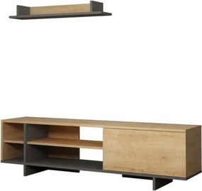 Mobile Porta TV 160 Cm Con Vani E Mensola Superiore Stockton Rovere E Antracite