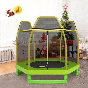 Costway Tappeto elastico 223 cm con rete di sicurezza e cuscinetto a molle, Mini tappeto elastico per bambini Verde