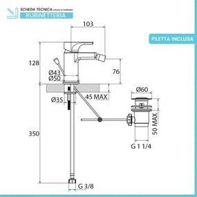 Set miscelatore lavabo bidet e doccia ad incasso cromo lucido con piletta - Zyra