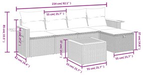 Set divano da giardino 6 pz con cuscini grigio in polyrattan