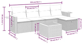 Set divano da giardino 6 pz con cuscini grigio in polyrattan