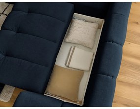 Divano angolare blu scuro allungabile e con contenitore (penisola a sinistra/a L) con rivestimento in ciniglia Fuji – Bobochic Paris