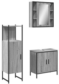 Set mobili da bagno 3 pz grigio sonoma in legno multistrato