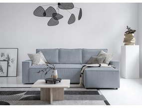 Divano letto angolare in velluto a coste grigio chiaro Brave Dave - Miuform