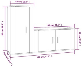 Set di Mobili Porta TV 2 pz Bianco Lucido in Legno Multistrato