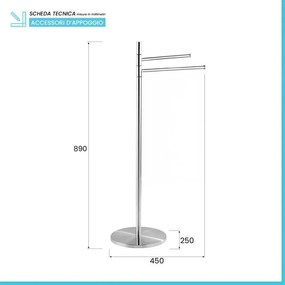 Piantana porta asciugamani a due bracci mobili in acciaio inox satinato Lunar