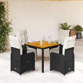 Set Bistrò Da Giardino 5 Pz Con Cuscini İn Polyrattan Nero /