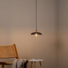 EMIBIG LIGHTING Lampada a sospensione Kobe, 1 luce, acciaio, legno, nero