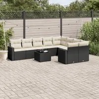 Set Divani da Giardino 10pz con Cuscini in Polyrattan Nero 3251783